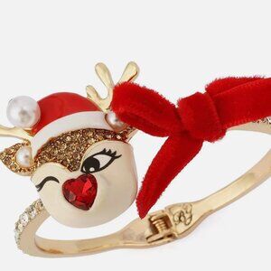 NWT Betsey Johnson Santa Baby Christmas Reindeer Bow Bangle Bracelet